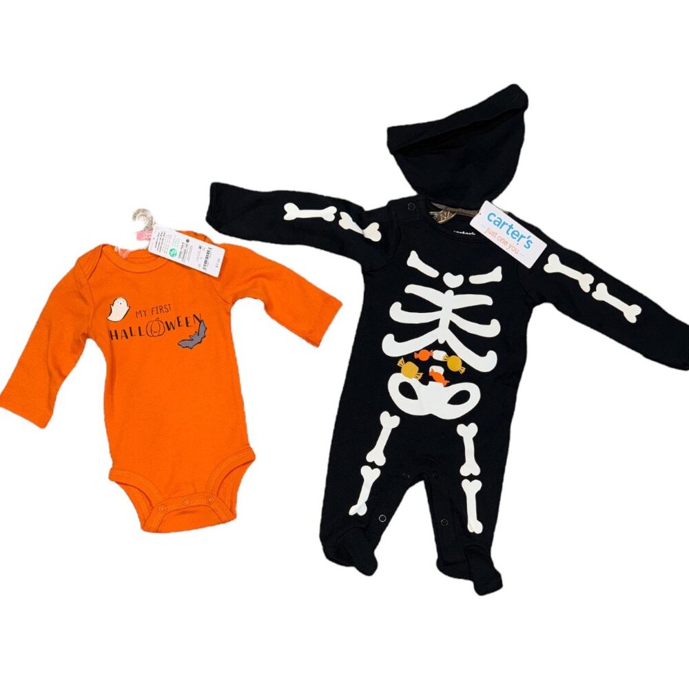 Carter's Black White & Orange Halloween Onesie & Footed Sleeper Infant Newborn